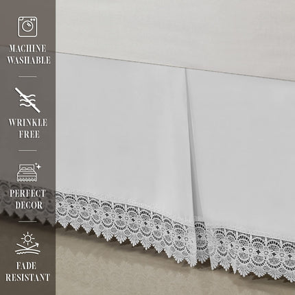 Elegant Comfort Narina Collection Lace Bed Skirt 15inch Drop, 1500 Premium Hotel Quality, Sophisticated Design for a Vintage Look- Easy Care and Wrinkle Resistant, Lace Bedskirt, Full, White
