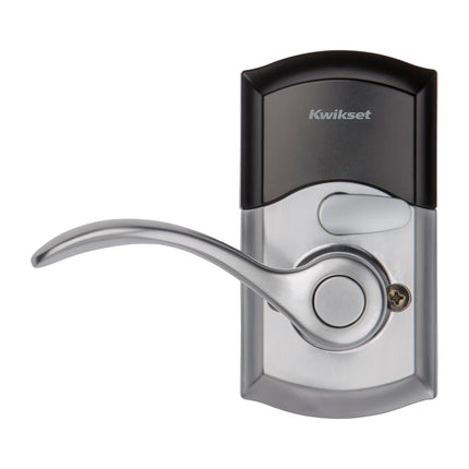 Kwikset SmartCode 955 Electronic Lever Door Lock Deadbolt with Pembroke Door Handle Lever Featuring SmartKey Security in Satin Chrome