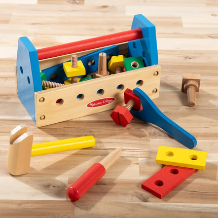 Melissa & Doug Take-Along Tool Kit Wooden Construction and Building Set (24 pcs) Pretend Play Toy for Kids Age 3+