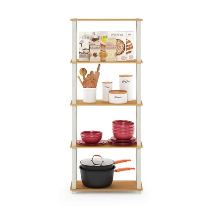Furinno TURN-S-TUBE Book Shelf, 5-Tier Toolless Storage Shelves with Square Tubes, Shelving Unit for Organization and Storage for Living Room, Home Office, Beech