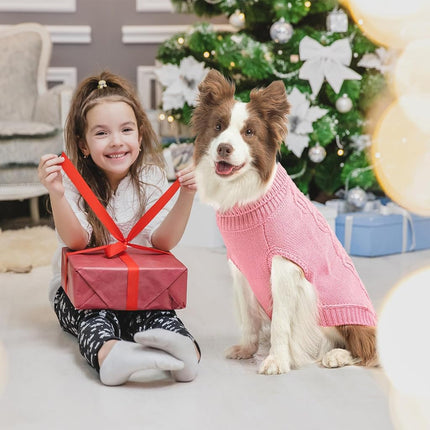 SCENEREAL Knitted Dog Sweater for Large Medium Small Dogs, Cat Dog Winter Coat Warm Sweatershirts Outfits, Classic Pet Clothes with Leash Hole, Soft Pet Knitwear Apparel for Girls Boys, Pink XXXL