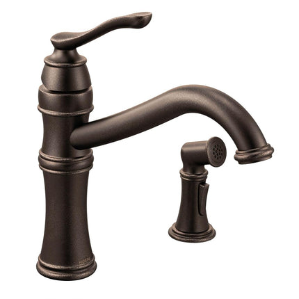 Moen 7245ORB Belfield Robinet de cuisine monotrou à col de cygne avec douchette latérale, bronze huilé