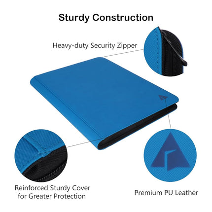 Rayvol Premium 16-Pocket Card Binder - Fits 1408 Trading Cards, Side Loading Ringless Card Collection Album for TCG -Seablue