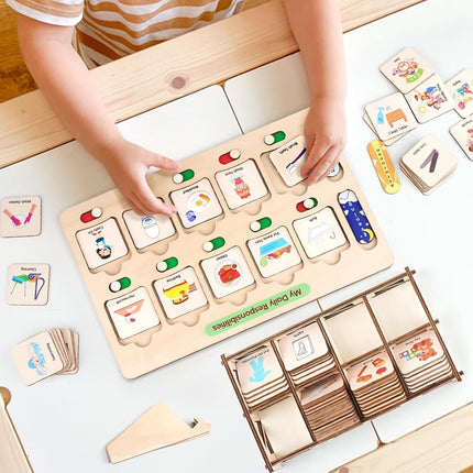 Dreamon Wooden Visual Schedule for Kids Chore Chart, Morning Bedtime Routine Charts for Kids Toddlers, autism learning materials&Daily Schedule Board for home, MX088-A