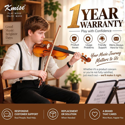 Kmise Violin Set 3/4 Full Set Jujube Wood Violin Durable Glossy for Adults Beginners Students with Violin Case Rosin Strings Bow Shoulder Pad Beginner's Guide (Jujube, 3/4)
