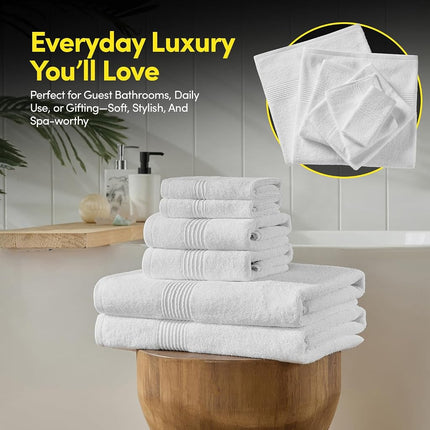 Juego de toallas de baño de 8 piezas – 100% algodón peinado – Baño + Mano + Toallas de cara – Toallas suaves y absorbentes con certificación Oeko-TEX con bordes duraderos de doble costura para baño o spa de invitados, blancas