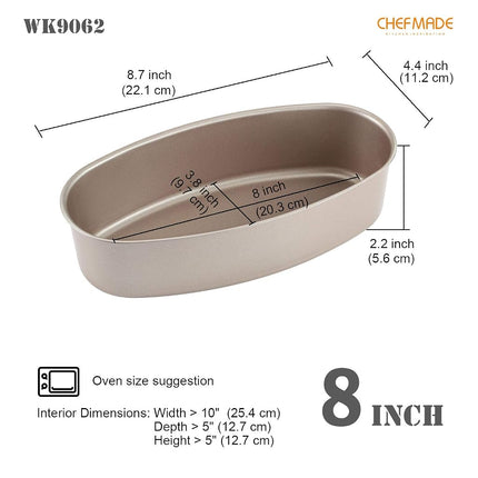 CHEFMADE Ellipse Cheese Cake Pan, 8-Inch Non-Stick Oval Cake Bread and Meat Bakeware for Oven and Instant Pot Baking (Champagne Gold)