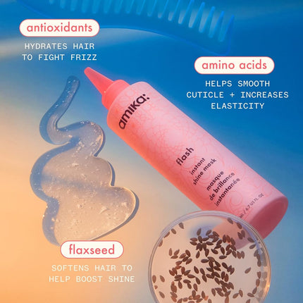 Amika Flash Instant Shine Mask – 60-Second Hydrating Hair Mask for Brilliant Shine – Deep Conditioning & Smoothing Treatment with Sea Buckthorn + Jojoba Oil – 200ml
