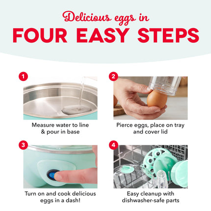Dash Deluxe Rapid Egg Cooker for Hard Boiled, Poached, Scrambled Eggs, Omelets, Steamed Vegetables, Dumplings & More, 12 Capacity, with Auto Shut Off Feature - Aqua