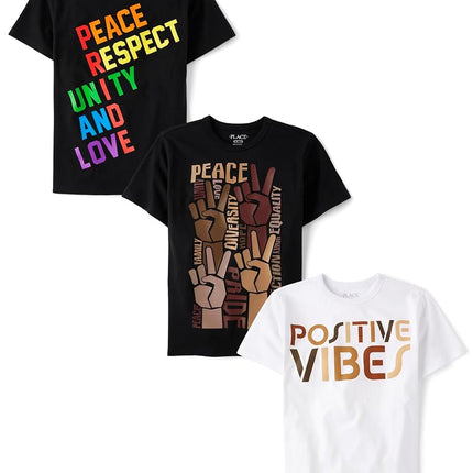The Children's Place Boys' Gamer Short Sleeve Graphic T-Shirts,multipacks, Pride/Peace/Positive Vibes, Small