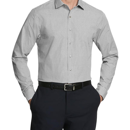 Kenneth Cole Reaction Men's Dress Shirt Slim Fit Checks and Stripes (Patterned), Grey, 15"-15.5" Neck 32"-33" Sleeve