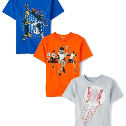 The Children's Place T-shirts graphiques de sport à manches courtes pour bébés garçons, lots multiples, lot de 3 (Baseball/Orange Sport/Bleu Sport), taille M