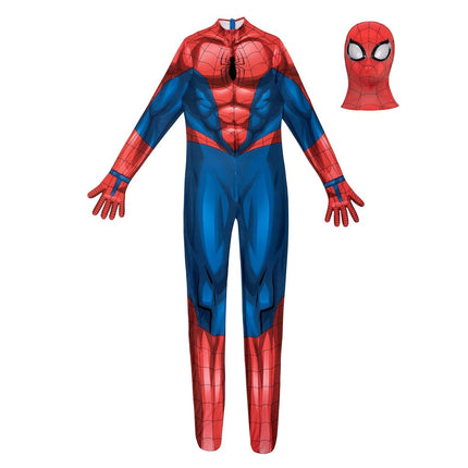 marvel Spider-Man Official Adult Deluxe Zentai Suit - Spandex Jumpsuit with Printed Design and Detachable Spandex Mask with Plastic Eyes