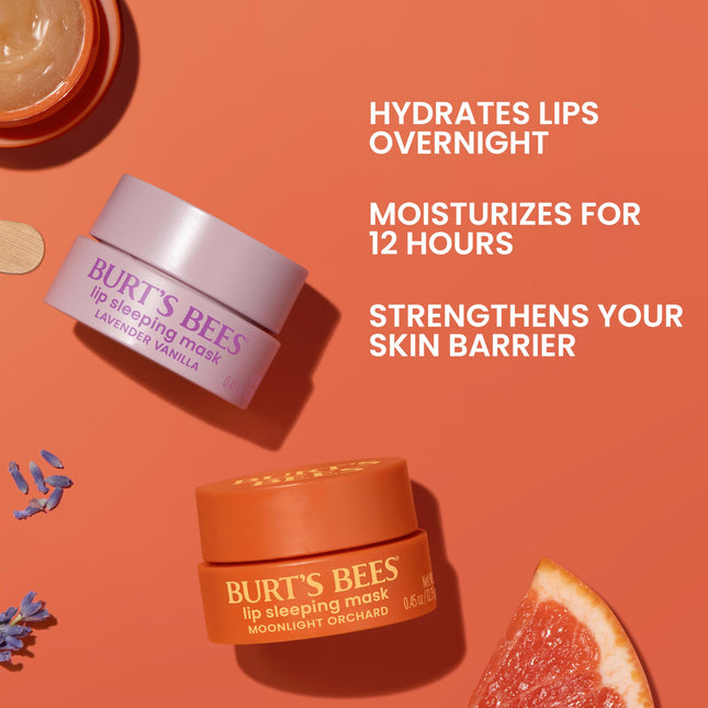 Masque de nuit pour les lèvres Burt's Bees Lavande Vanille, avec acide hyaluronique et squalane hydratant pour hydrater instantanément les lèvres, masque de nuit pour les lèvres, soin des lèvres, 12,7 g.