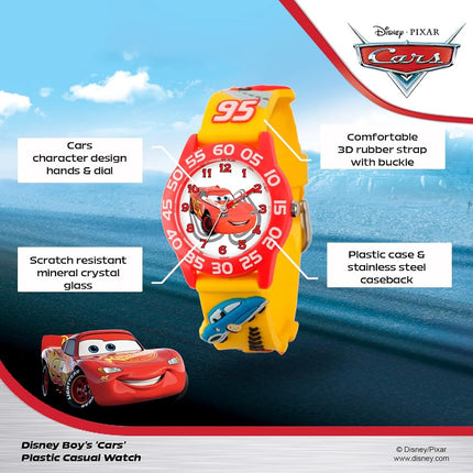 Disney Kids' W001509 Time Teacher 3D Cars Watch with Yellow Plastic Band