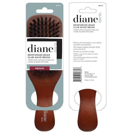 Diane Reinforced Boar Bristle Club Wave Brush for Men and Barbers � Medium Bristles for Thick and Curly Hair � Use for Detangling, Smoothing, Wave Styles, Restore Shine and Texture