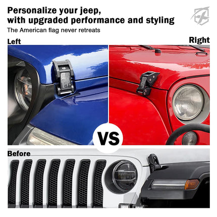 Xprite Aluminum Hood Latches with Retro Flag, Adjustable Hood Latch Catches Kit Compatible with 2007-2018 Jeep Wrangler JK JKU & 2018-2025 Jeep Wrangler JL JLU & 2020+ Gladiator JT, 1 Pair