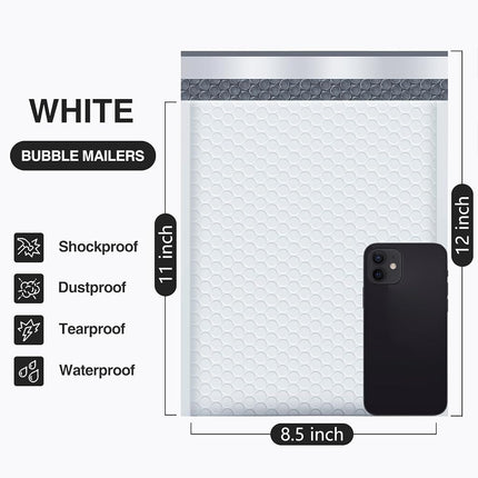 UCGOU 8.5x12 pulgadas, sobres acolchados blancos, sobres de burbujas de polietileno impermeables, sobres de envío autosellantes, sobres para libros, 25 unidades