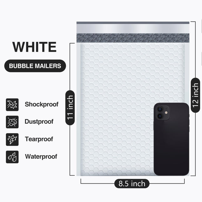 UCGOU 8.5x12 Pouces Enveloppes Rembourrées Blanches Imperméables en Poly Bulles, Enveloppes d'Expédition Auto-Adhésives, Enveloppes pour Livres 25 pièces