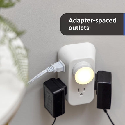 GE 6-Outlet Extender, 2 Pack, Grounded Wall Tap, Adapter Spaced Outlets, 3-Prong, Quick and Easy Install, UL Listed, White, 40222