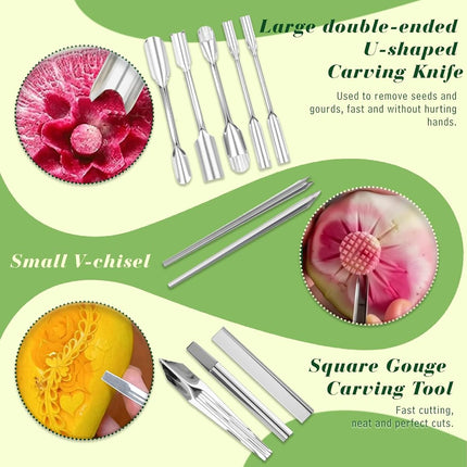 46 Pieces Stainless Steel Fruit Carving Tools Set - Professional Watermelon Carving Knife Kit with Ergonomic Handles and Portable Case, Durable Tools