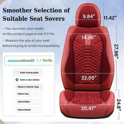 Coverado Car Seat Covers Full Set, Red Seat Covers for Cars 5 Seats, Breathable Fabric& Faux Leather Car Seat Cushions, Front and Rear Car Seat Protectors, Universal Seat Covers Fit for Most Vehicles