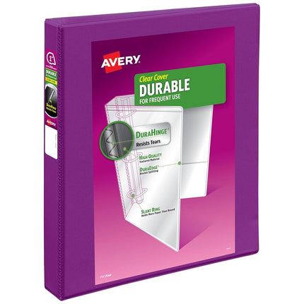 Avery(R) Durable View 3 Ring Binder, 1 Inch Slant Rings, 1 Purple Binder (17294)