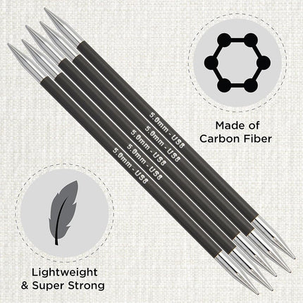 KnitPro Karbonz Double Pointed Needles 8" (20cm) | 5.00 mm