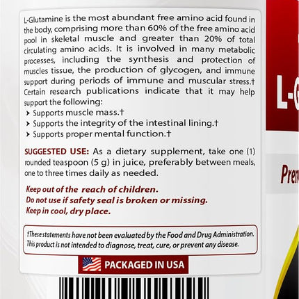 Best Naturals L-Glutamine Powder - 1 Pound - 100% Pure and free form - Glutamine Recovery Powder - Clinically Proven Recovery Aid for Men and Women