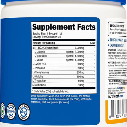 Nutricost EAA Powder 30 Servings (Peach Mango) - Essential Amino Acids - Non-GMO, Gluten Free, Vegetarian Friendly