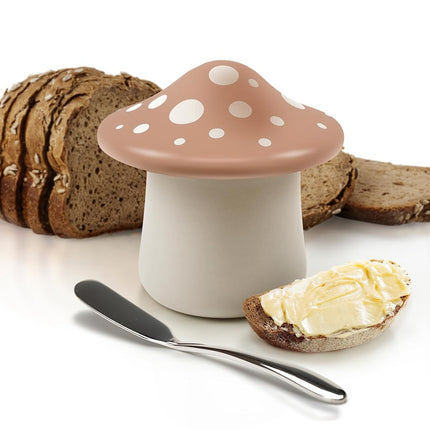 Genuine Fred Butter Storage, Mushroom Shaped, Ceramic, Pink and White