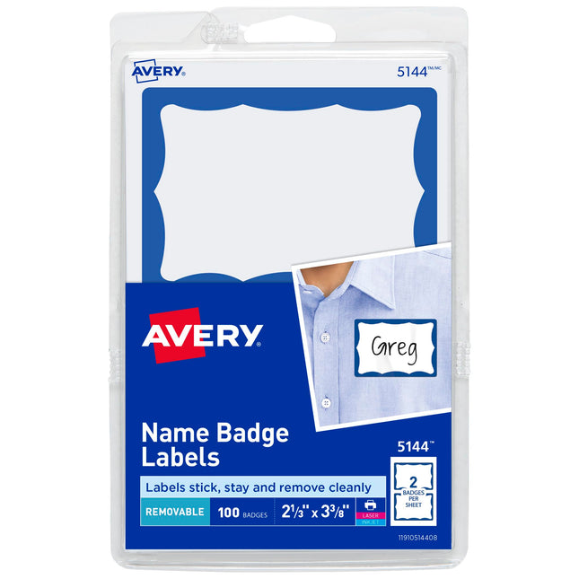 Avery Name Tags, White with Blue Border, Packs of 