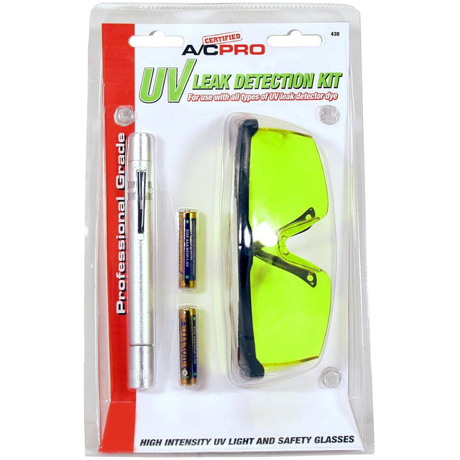 InterDynamics Certified A/C Pro Car Air Conditioner Stop Leak Detector Kit, Leak Detection Kit Detects O Ring and Hose Leaks, Includes Protective Glasses and Pen Light, InterDynamics