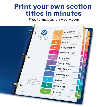 Avery Ready Index Table of Contents Dividers, 12-Tab, 3 Sets (11073)