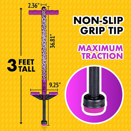 Flybar Foam Jolt Pogo Stick for Kids Age 5 and Up, Between 40 to 80 Pounds, Beginners Kids Pogo Stick for Boys and Girls (Leopard)
