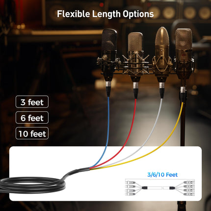 Cable Matters Cable serpiente XLR macho a hembra de 4 canales/Cable serpiente XLR - 1,8 m, conectividad de audio profesional con blindaje y canales codificados por colores