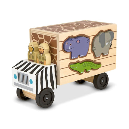 Melissa & Doug Camión de rescate de madera con clasificador de formas | Puzle de animales para niños pequeños, set de juego de aprendizaje temprano | Edad 2+