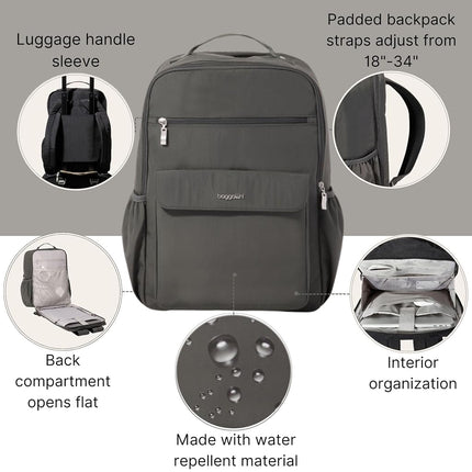 Baggallini Women's Everyday Backpack-11x15.5" Lightweight Water-Repellent Nylon Travel Bag W/Padded Laptop Sleeve & RFID, Charcoal, One Size, Everyday Laptop Backpack - 11x15.5" Lightweight