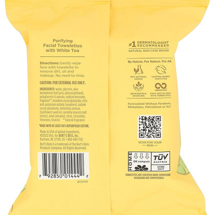 Burt's Bees Facial Cleansing Towelettes with White Tea Extract - 30 Towelettes