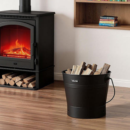 VEVOR Ash Bucket, 4 PCS with Lid, Shovel, Broom and Gloves, Metal Fireplace Charcoal Bucket and Ash Can, 9.8L Large Capacity for Fireplace, Fire Pits, Wood Burning Stoves, Indoor and Outdoor