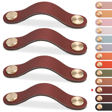 LEREATI Pack of 4 Leather Handles for Furniture, C