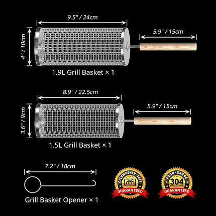 Rolling Grill Basket, BBQ Accessories Tools, Outdoor Camping, Gifts for Men