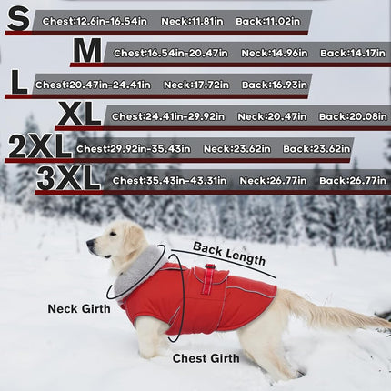 Lelepet Warm Dog Coats for Large Dogs Waterproof Dog Jacket Reflective Pet Fleece Vest Windproof Cold Weather Coats with Adjustable Buckle & Leash Hole, Red, L
