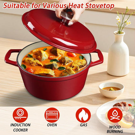 KOOMADE Dutch Oven Pot with Lid- 4.75 Quart Enameled Cast Iron Round Dutch Oven Stockpot With Dual Handles- Oven Safe up to 500°F, Heavy Duty Nonstick Cookware Safe for Bread Baking, Stews, Braising