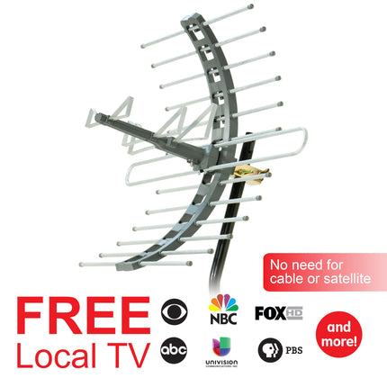 Antena de TV para exteriores/ático GE, largo alcance, HDTV digital 4K 1080P VHF UHF, soporte J incluido, resistente a la intemperie, 29884