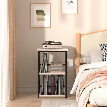 LOAKEKEL Record Player Stand, Vinyl Record Storage with Extra-Large Desktop