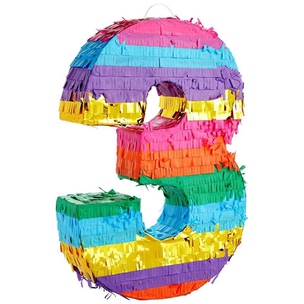 Small Rainbow Pinata Number 3 for Kids 3rd Birthda