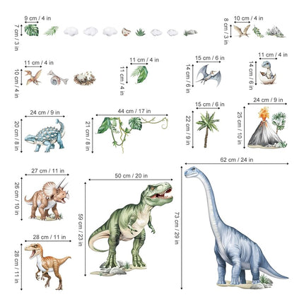 wondever Large Dinosaur Wall Stickers Watercolor Tropical Animals Dino Plants Volcano Wall Art Decals for Boys Room Baby Nursery Kids Bedroom