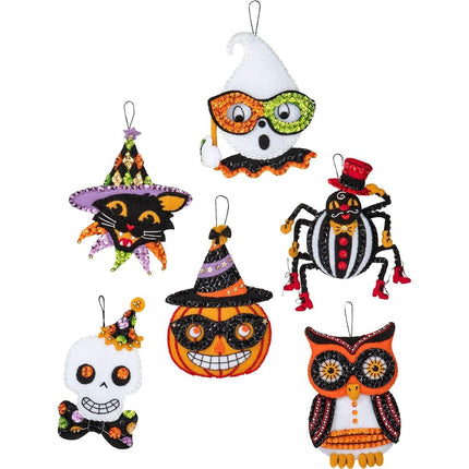 Bucilla 89276E Felt Applique Ornament Kit, Vintage Halloween, Set of 6