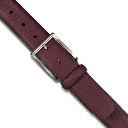 Nautica Men's Dress Leather Belt for Suits and Pants | Classic | Business | Fashion | Adjustable | Metal Buckle, Perforated Dress - Zinfandel, 34"